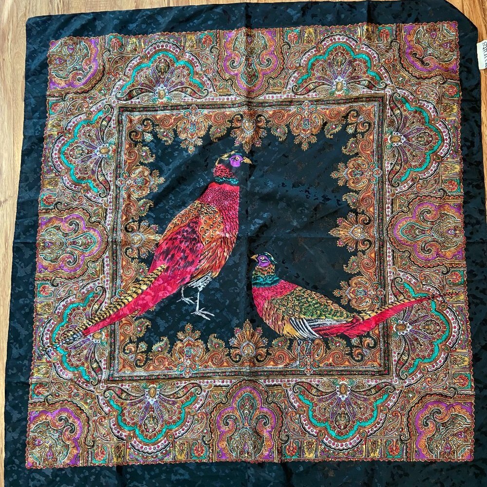 Vintage Units Scarf Pheasants 100% rayon 36 x 36"
